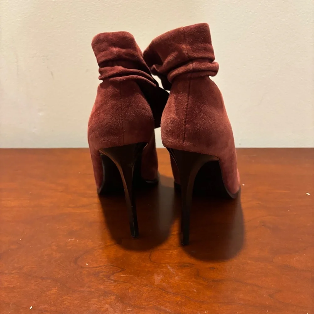 Aldo Women's Pull On Suede Scrunched Stiletto Ankle Booties Burgundy Size 8